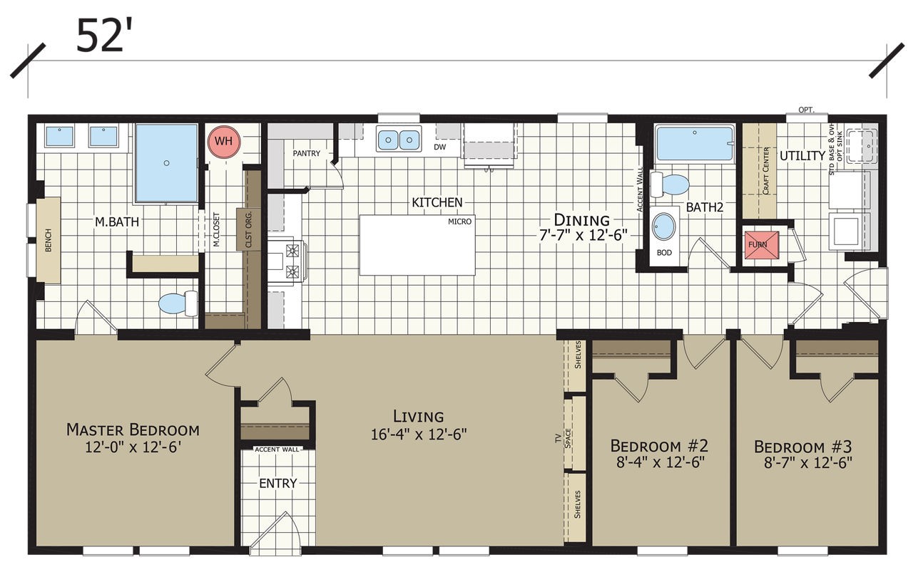 Highland Manufacturing modular home floor plan. Doublewide.