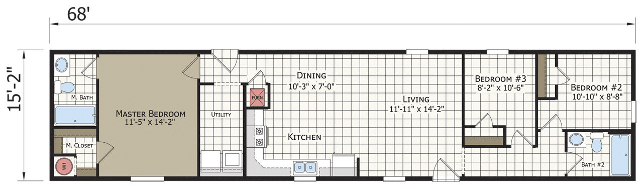 Highland Manufacturing modular home floor plan. Singlewide.